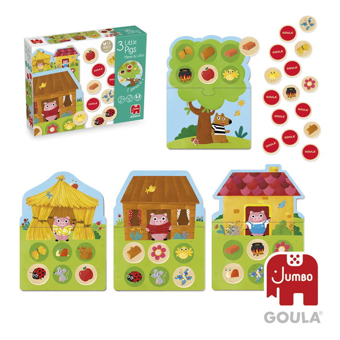 Goula 59455 Juego de Mesa Memo & Loto Los 3 Cerditos Educativo para Niños +2 Años