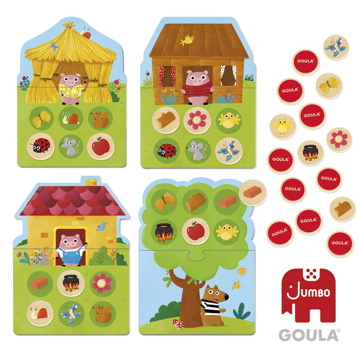 Goula 59455 Juego de Mesa Memo & Loto Los 3 Cerditos Educativo para Niños +2 Años