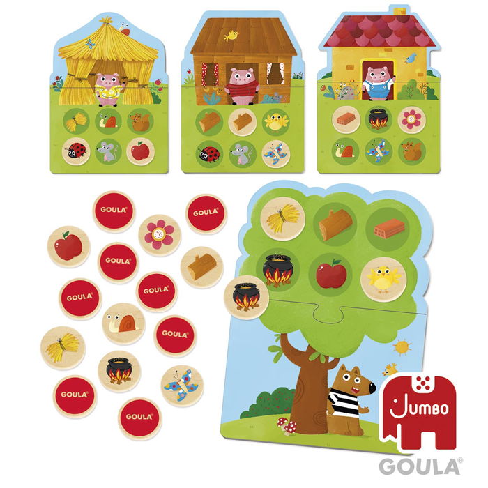 Goula 59455 Juego de Mesa Memo & Loto Los 3 Cerditos Educativo para Niños +2 Años