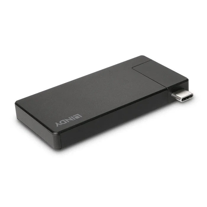 Lindy 43336 Base Portátil y Dock USB-C Negro con HDMI 4K@60Hz, 1x USB-A 3.2, Power Delivery 60W