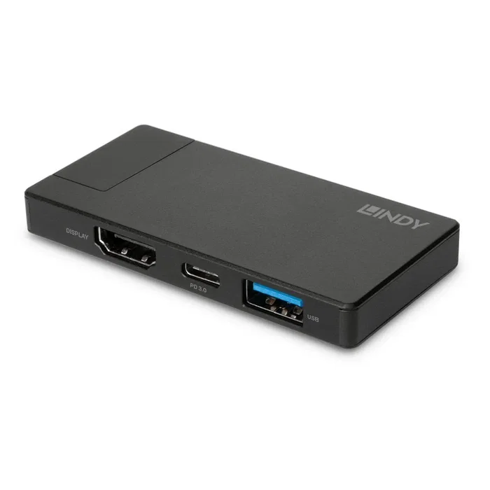 Lindy 43336 Base Portátil y Dock USB-C Negro con HDMI 4K@60Hz, 1x USB-A 3.2, Power Delivery 60W
