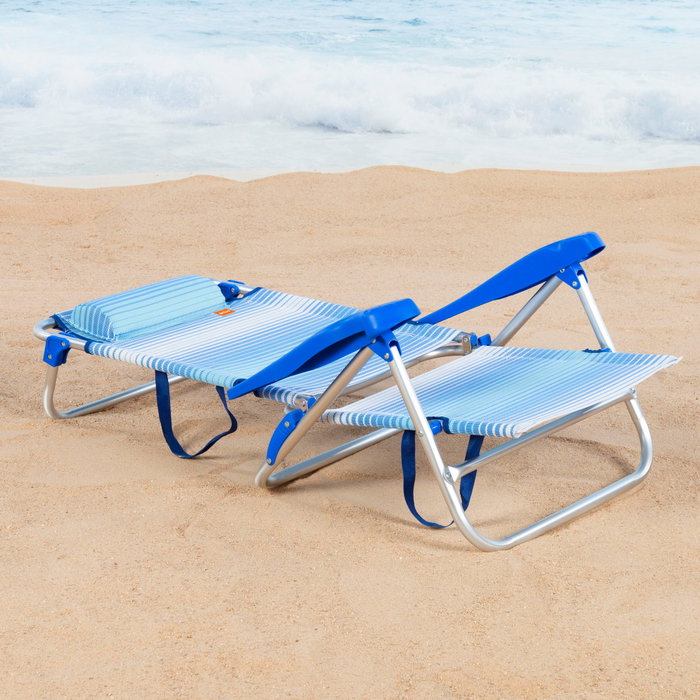 Aktive Silla de playa plegable y reclinable 8 posiciones rayas azul c/cojín y asas mano