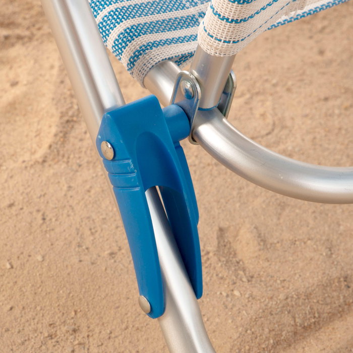 Aktive Silla de playa plegable y reclinable 8 posiciones rayas azul c/cojín y asas mano