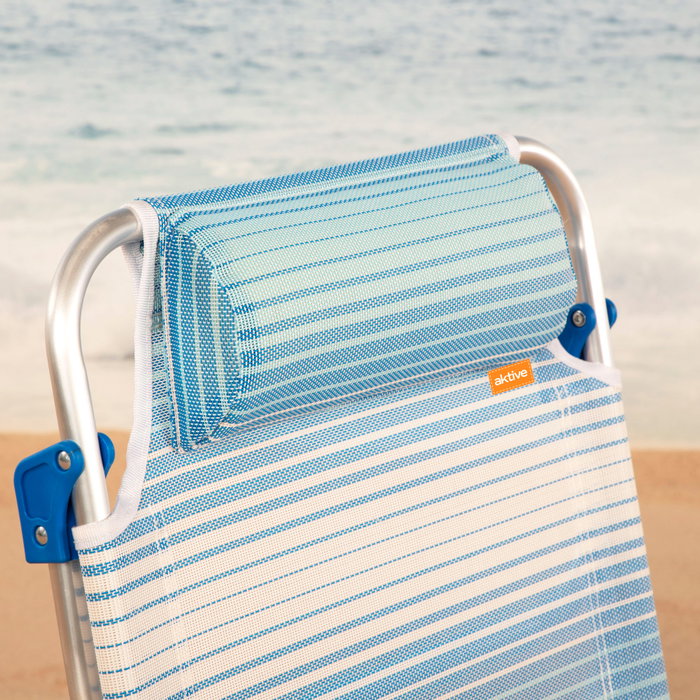 Aktive Silla de playa plegable y reclinable 8 posiciones rayas azul c/cojín y asas mano