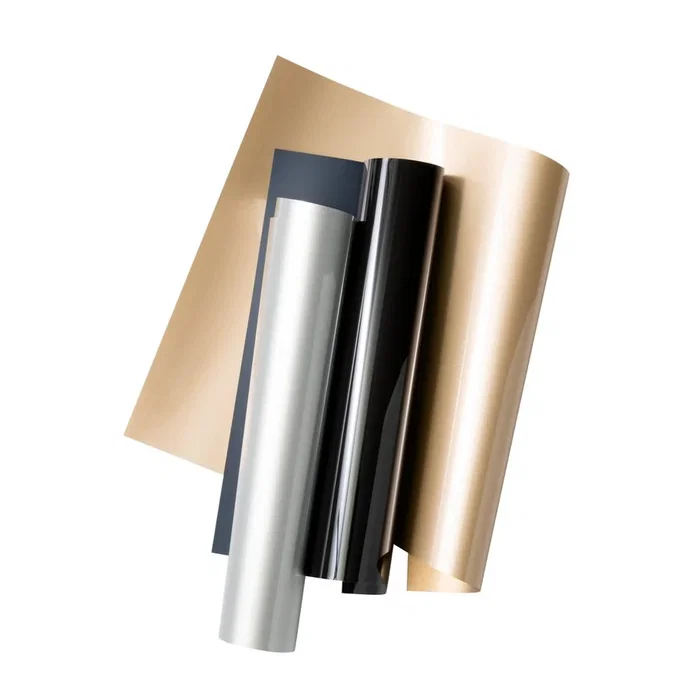 Cricut Joy Xtra Smart Iron-On Lámina de Vinilo de Transferencia Térmica, Vinilo Termotransferencia Liso Negro Oro Plata Monocromo Brillante 3 Hojas, Compatible con Cricut Joy Xtra