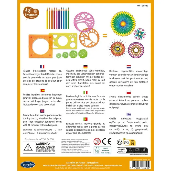 Sentosphere SEN1697214140774 Spiral'Art Kit de Creación para Ellipses y Rosetas Multicolores, Incluye 6 Ruedas, Juguete Artístico para Niños +6 Años