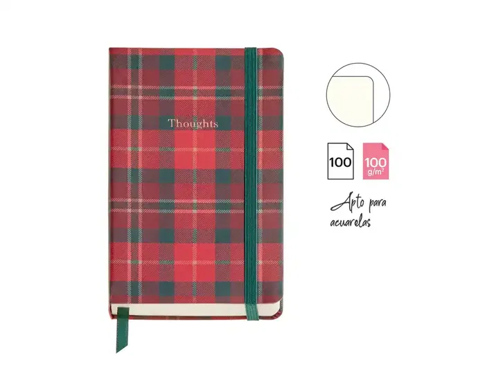 Miquelrius Cuaderno Cosido Logbook Lennox Highland Days, 90 x 140 mm, Papel Marfil Liso, 100 Hojas, Cubiertas Rígidas, Bolsillo Interior, Stamping Dorado-Rosado