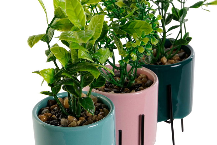 DKD Home Decor Set de Plantas de Gres y PE 7x7x22 Surtido de 3 Colores