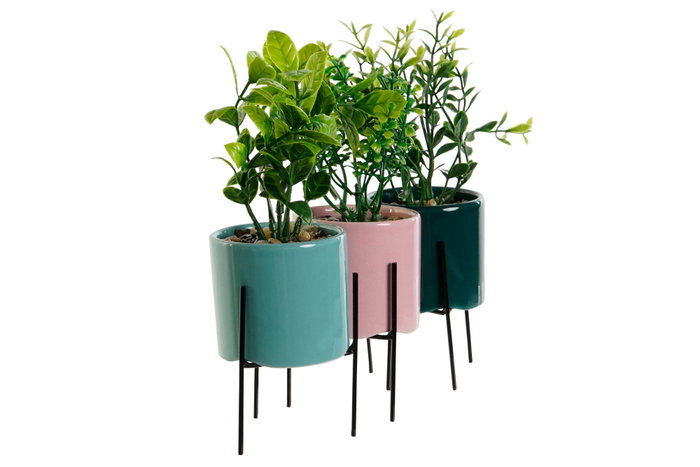 DKD Home Decor Set de Plantas de Gres y PE 7x7x22 Surtido de 3 Colores