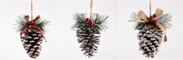 DKD Home Decor Decoración Colgante Piña 7x7x11 Nevado Surtido de 3