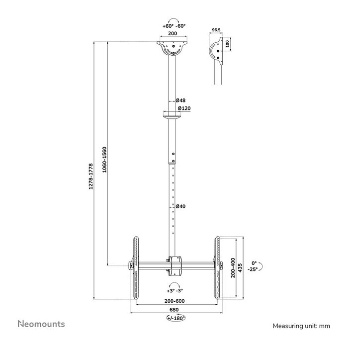 NEOMOUNTS Soporte de Techo CL35-440BL16L para Pantallas de 37-70 pulgadas
