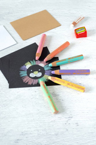STABILO woody 3 en 1 Lápices de Colores Pastel Estuche de 6 con Sacapuntas
