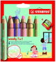STABILO woody 3 en 1 Lápices de Colores Pastel Estuche de 6 con Sacapuntas