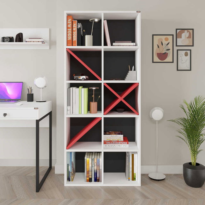 Hanah Home Estantería Ktp-910-Bk-1 Blanca y Roja Tablero Melamina 75x188x30 cm Hanah Home Estantería Ktp-910-Bk-1 Blanca y Roja Tablero Melamina 75x188x30 cm