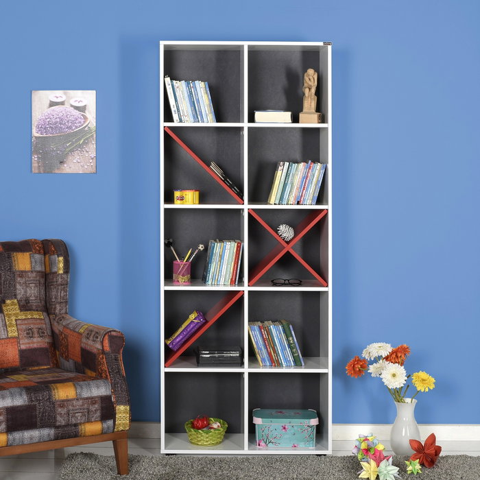 Hanah Home Estantería Ktp-910-Bk-1 Blanca y Roja Tablero Melamina 75x188x30 cm Hanah Home Estantería Ktp-910-Bk-1 Blanca y Roja Tablero Melamina 75x188x30 cm