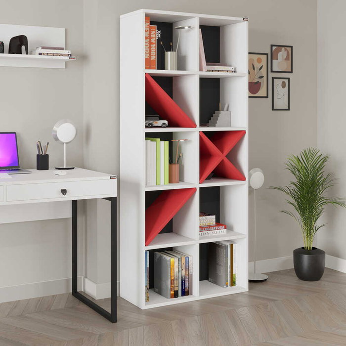 Hanah Home Estantería Ktp-910-Bk-1 Blanca y Roja Tablero Melamina 75x188x30 cm Hanah Home Estantería Ktp-910-Bk-1 Blanca y Roja Tablero Melamina 75x188x30 cm