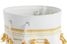 DKD Home Decor Cesta Boho Beige Mostaza Algodón Poliéster Flecos Set de 3 Piezas 43 x 45 x 43 cm