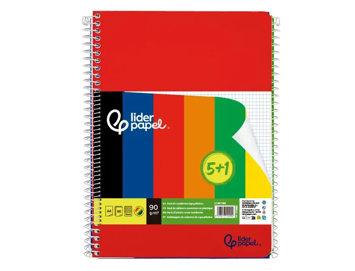 Liderpapel Cuaderno Espiral A4 Wonder Tapa Plástica 80 Hojas 90g Cuadro 4mm con Margen Pack 6 Colores Surtidos Liderpapel Cuaderno Espiral A4 Wonder Tapa Plástica 80 Hojas 90g Cuadro 4mm con Margen Pack 6 Colores Surtidos