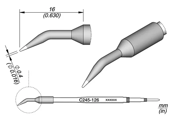 JBC TOOLS Punta de soldadura cono acodado 0,4mm