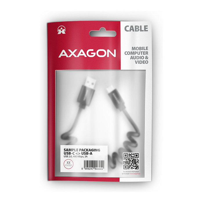 Axagon BUCM-AM10TB Twister Cable USB-C a USB-A 2.0, 0,6m, negro