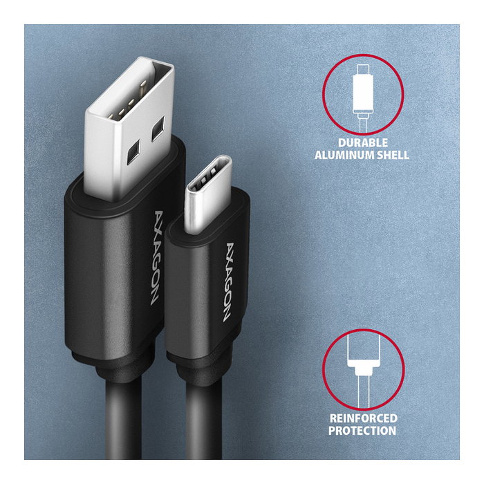 Axagon BUCM-AM10TB Twister Cable USB-C a USB-A 2.0, 0,6m, negro