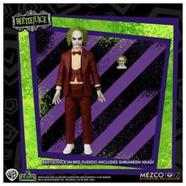 Mezco - Figura Beetlejuice Red Tux - 9.5 cm - Línea 5 Points - Coleccionable - Inspirada en la película Beetlejuice (1988) - Incluye cabeza intercambiable