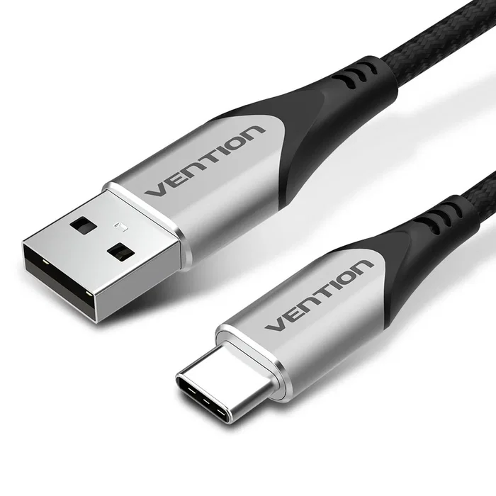 Vention Cable USB Tipo-C a USB A CODHD 0.5m, Nylon Trenzado y Aluminio, 3A Carga Rápida y Datos USB 2.0, Color Gris Negro