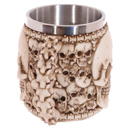 PUCKATOR Taza Calavera y Cabezas de Calaveras, Resina y Acero Inoxidable, 10,5x14x10cm