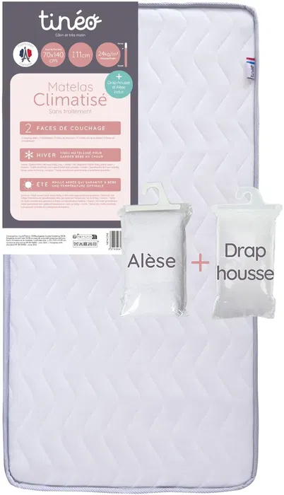 Tineo Colchón bebé climatizado 70 x 140 cm TIN3275054961134 Grosor 11 cm con sábana bajera y protector de colchón Tineo Colchón bebé climatizado 70 x 140 cm TIN3275054961134 Grosor 11 cm con sábana bajera y protector de colchón