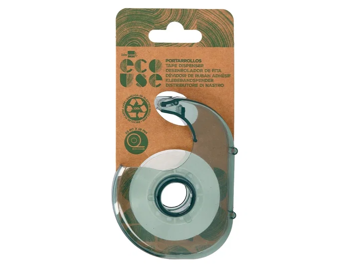 Liderpapel Miniportarrollo Ecouse - Portarrollos con cinta adhesiva de 33 m x 19 mm, 100% plástico reciclado, presentación en blister eco
