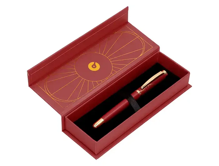 Belius Soiree Pluma Aluminio Color Art Deco Granate y Dorado Tinta Azul Caja de Diseño