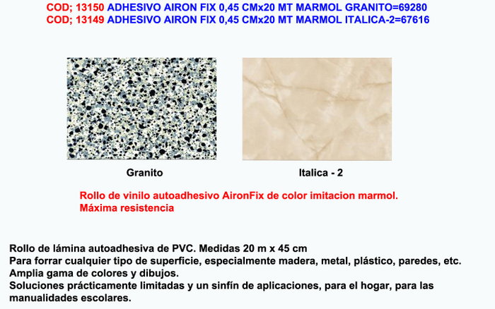AIRON FIX Adhesivo para Mármol y Granito 0,45 cm x 20 m AIRON FIX Adhesivo para Mármol y Granito 0,45 cm x 20 m