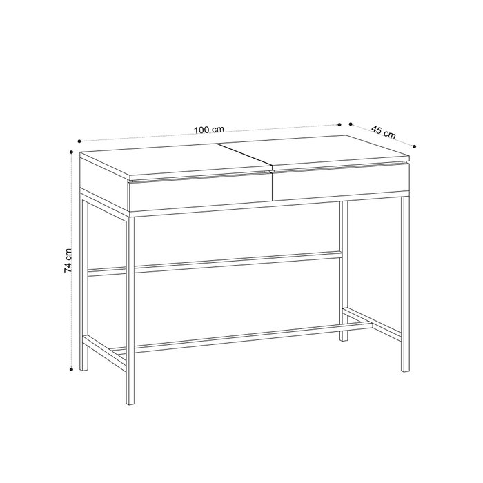 Hanah Home Mesa de Maquillaje Moderna Roble y Negro, Tablero Partículas Melamina, Patas Metal, 100x45x75 cm