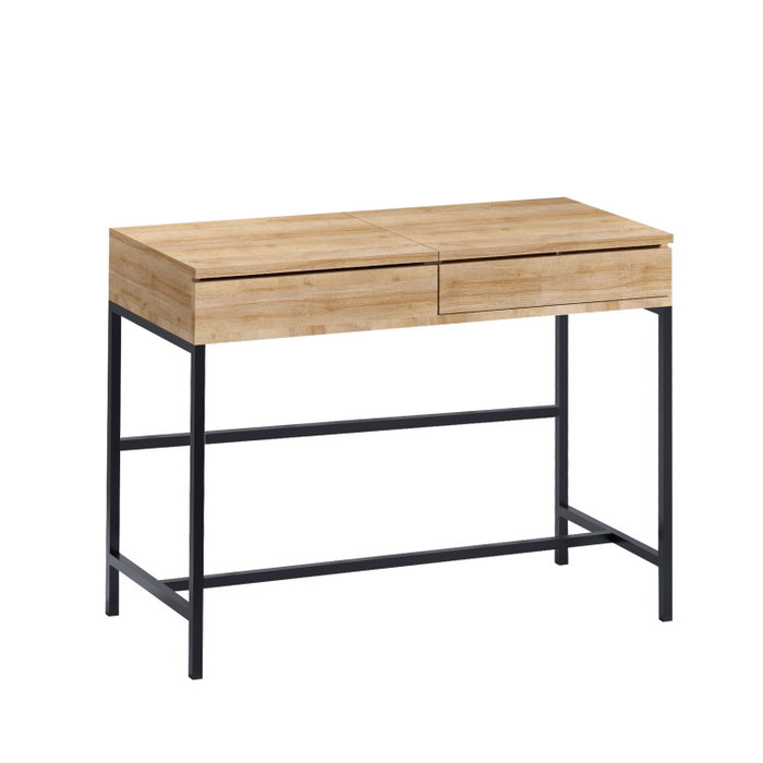 Hanah Home Mesa de Maquillaje Moderna Roble y Negro, Tablero Partículas Melamina, Patas Metal, 100x45x75 cm