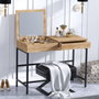 Hanah Home Mesa de Maquillaje Moderna Roble y Negro, Tablero Partículas Melamina, Patas Metal, 100x45x75 cm