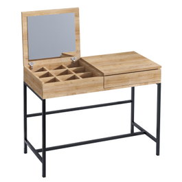 Hanah Home Mesa de Maquillaje Moderna Roble y Negro, Tablero Partículas Melamina, Patas Metal, 100x45x75 cm