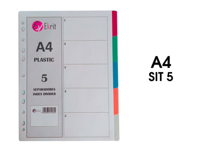 Ekrit Separadores Papel PP A4, 11 Taladros, 5 Posiciones