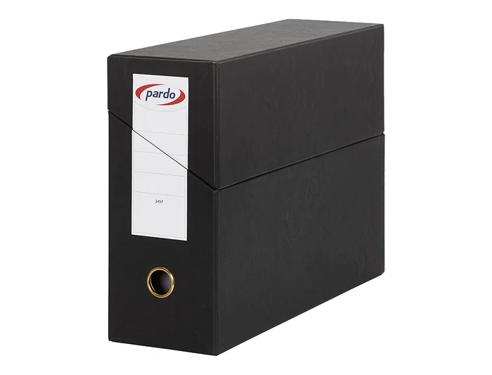 Pardo Caja Transferencia Folio Forrado Extra Doble Estuche Interior Tarjetero Lomo 80 mm Negra 390x270x115 mm