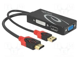 DeLOCK Adaptador de vídeo HDMI a DVI, DisplayPort y VGA, Negro/Rojo