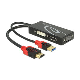 DeLOCK Adaptador de Vídeo HDMI + USB a DVI-I + VGA (D-Sub) 62959 Negro, Rojo