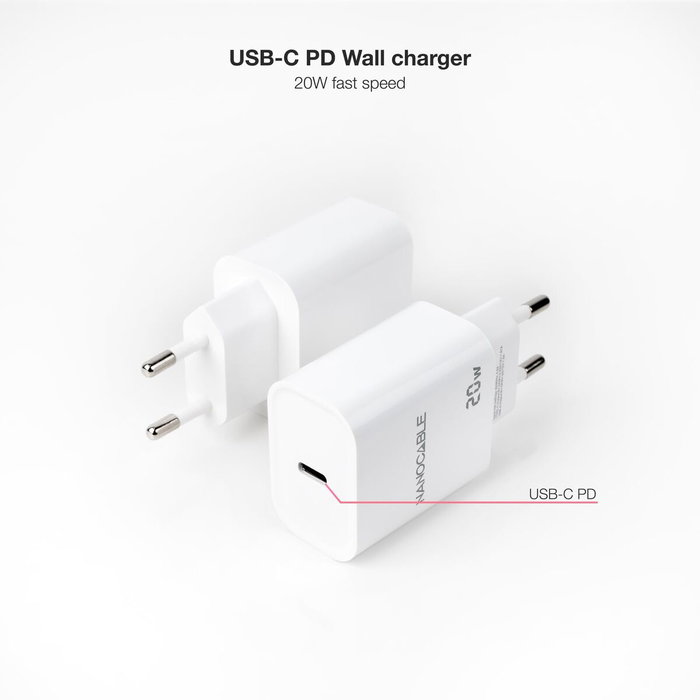Nanocable Cargador de Pared USB-C PD 20W Blanco
