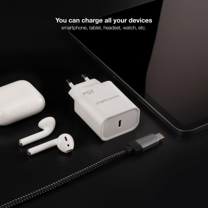 Nanocable Cargador de Pared USB-C PD 20W Blanco