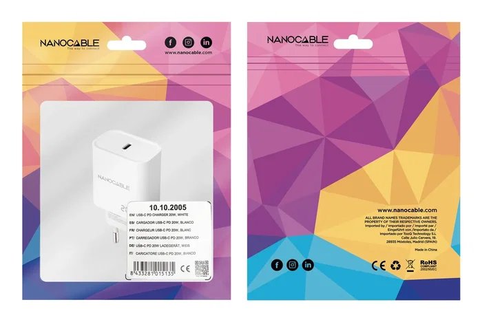Nanocable Cargador USB-C PD 20W Blanco