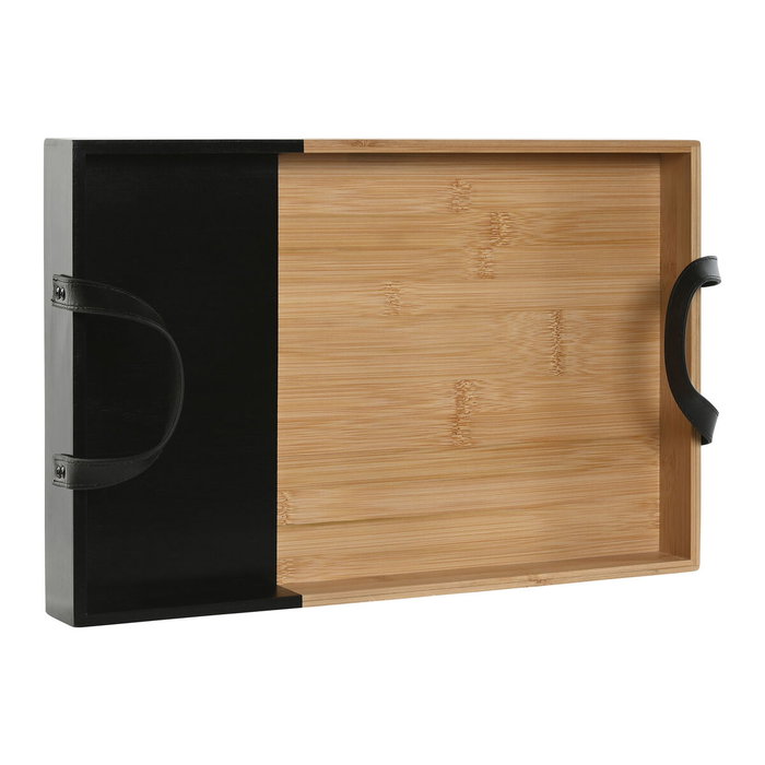 DKD Home Decor Bandeja de Bambú y PU Negro 42x27x4,5 cm