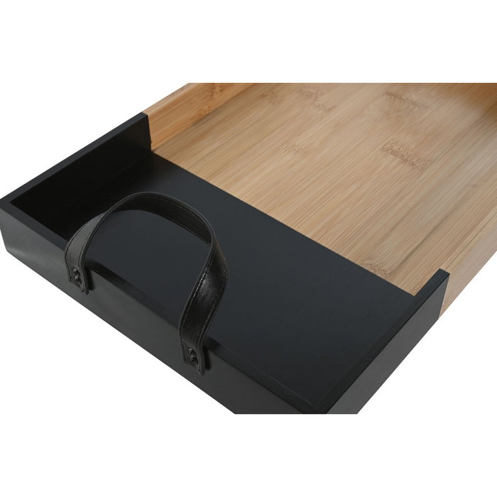 DKD Home Decor Bandeja de Bambú y PU Negro 42x27x4,5 cm
