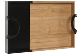 DKD Home Decor Bandeja Moderno Negro Natural Bambu Pu 27 x 42 x 4.5 cm