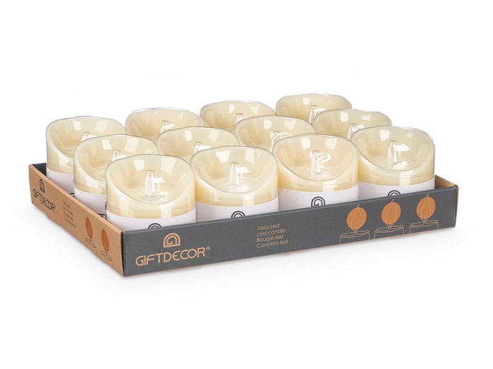 Giftdecor Vela Led Crema 10 cm, Ancha Baja, Plástico y Cera, 2xAA (no incluidas) (Set de 24)