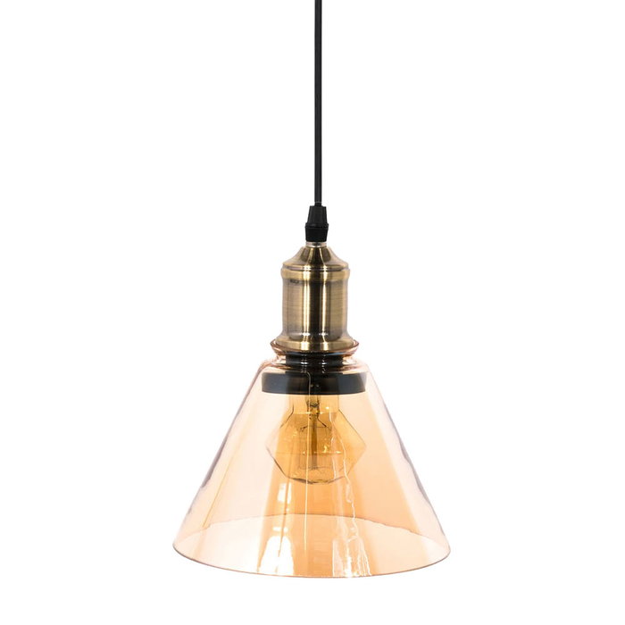 Home Deco Light Lámpara Colgante Cristal Ahumado Ámbar Luminaire Cónica Retro Contemporáneo Pantalla 18x13,5 cm Cable Negro 80 cm.