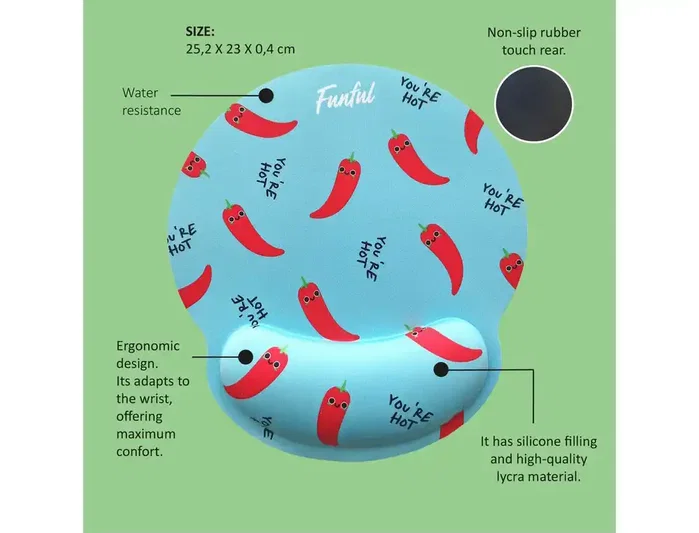 Wondee Alfombrilla de ratón Funful de gel ergonómica Chili 250x230 mm Wondee Alfombrilla de ratón Funful de gel ergonómica Chili 250x230 mm