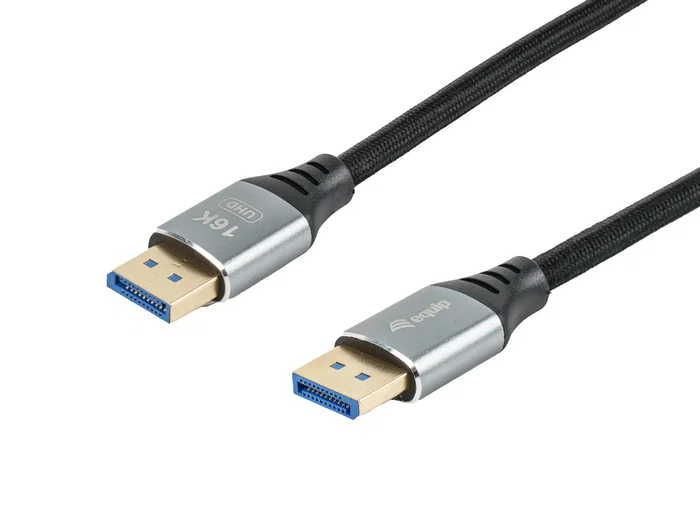 Equip Cable DisplayPort 2.1 119282 - Macho a Macho, 2 Metros, Resolución 16K@60Hz 8K@240Hz, 54 Gbps, HDR, Compatible HDCP, Carcasa de Aluminio, Color Plata y Negro